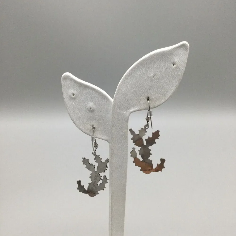Vtg Trina Badarak Earrings Prickly Pear Cactus Sterling Silver Dangle 1988 7.2g - Picture 5 of 13